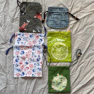 Six Japanese cloth bags, new